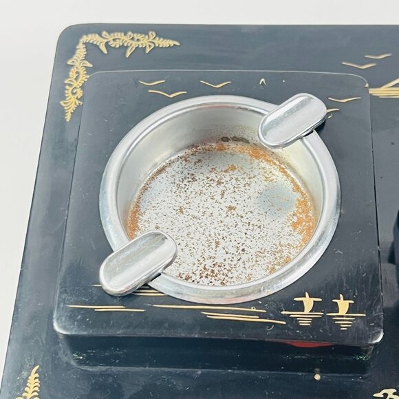 Vintage Aizu Japanese Lacquered Smoking Set With Lighter & Ashtray - Picture 2 of 9